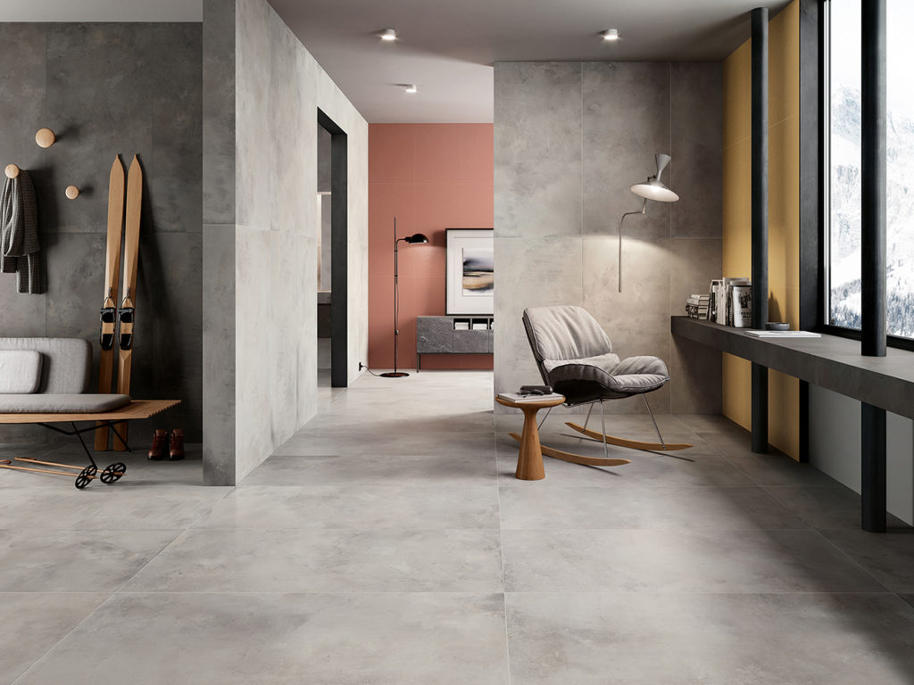 Italon_Millenium 2019_essential retreat_living MOD.tif серый керамогранит под бетон плитка серая