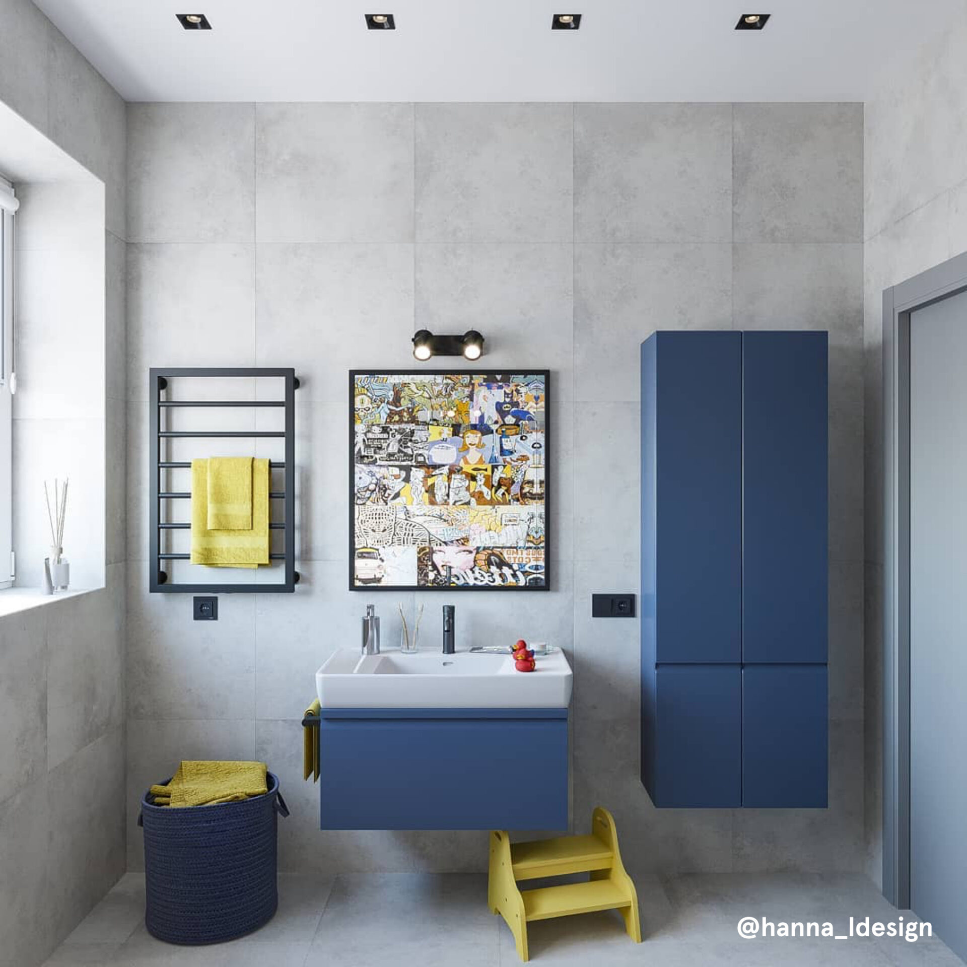 дизайн детской ванной комнаты в синих цветах